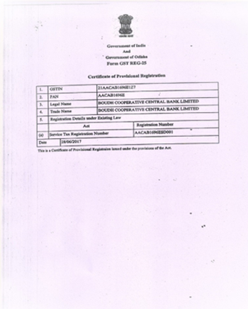 GST Certificate of The Boudh Co-Operative Central Bank Ltd.